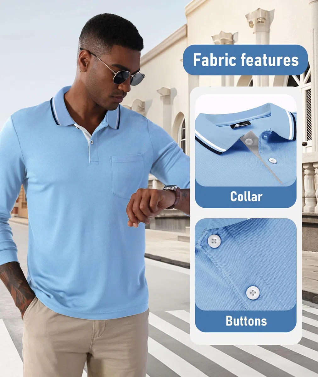 JACKETOWN Polo da Uomo Maniche Lunghe Polo da Golf Traspirante Sportivo Camicia da Uomo Polo Shirt Lavoro Casual Basic Regular Fit Autunno Inverno M-3XL