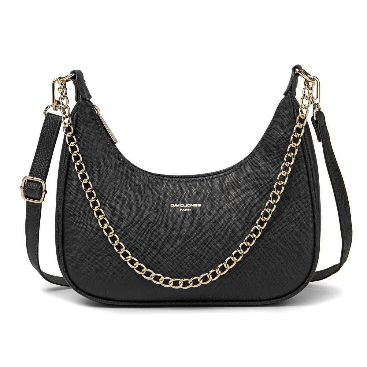 David Jones - Borsa a Spalla Donna - Borsa a Tracolla Catena Simil Pelle PU Rigida - Borsa a Mano Piccola Mezzaluna - Borsetta Pochette Borsello Hobo Clutch Sera Crossbody Bag Tendenza - Nero