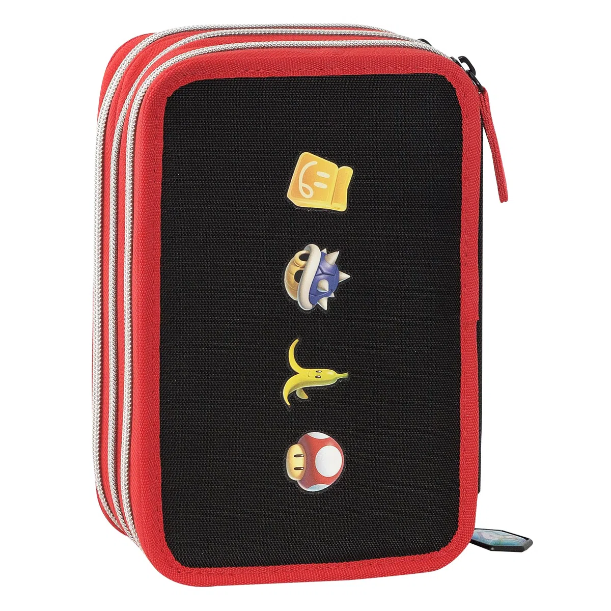 MARIO KART - Astuccio Scuola Ufficiale Mario Kart, Astuccio 3 Scomparti con Set Cancelleria Incluso, Penna Cancellabile Blu, 5 Etichette Adesive, Pratica Chiusura a Zip, 20x13Hx7 cm