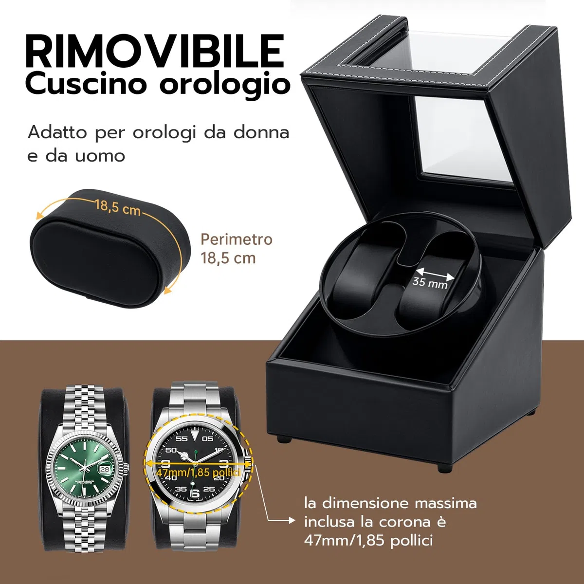 Carica Orologi Automatici 2 Posti,Scatola del Tempo per Orologi,USB-DC per Automatic Watch Winder PU Scatola per Orologi Doppi Rotanti,Rotazione Silenziosa