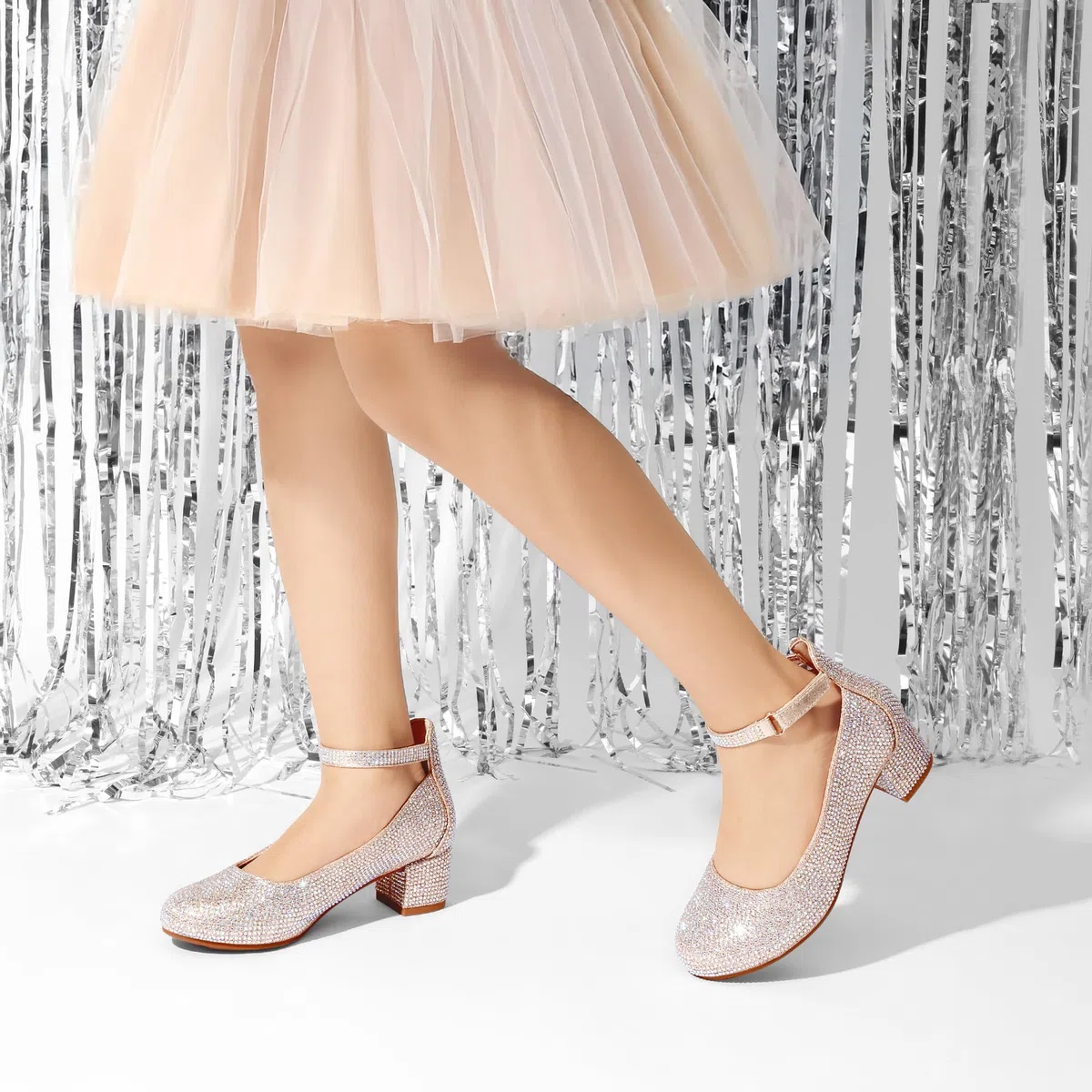 DREAM PAIRS Ballerine Bambina con Tacco Alto e Cinturino alla Caviglia, Scarpe Eleganti da Principessa per Feste e Matrimoni, per Bambine Grandi
