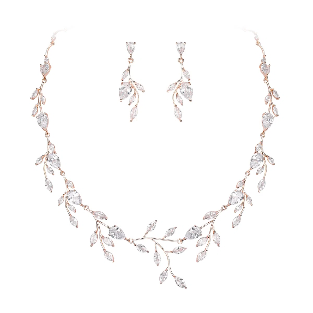 EVER FAITH Gioielli da Sposa per Le Donne Sposa Birdesmaid, Sparkly Zirconia cubica Pera Birthstone Foglia Collana Orecchini Set per Prom
