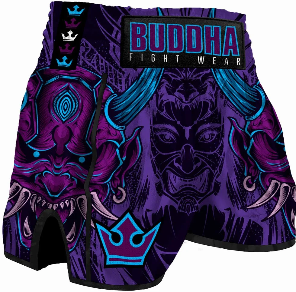 Buddha Fight Wear - Pantaloni Muay Thai e Kick Boxing Modello Geisha Europea - Tessuto Raso Premium - Nuovo Motivo Europeo - Grande Adattamento alla morfologia di Ogni combattente - Vari Disegni