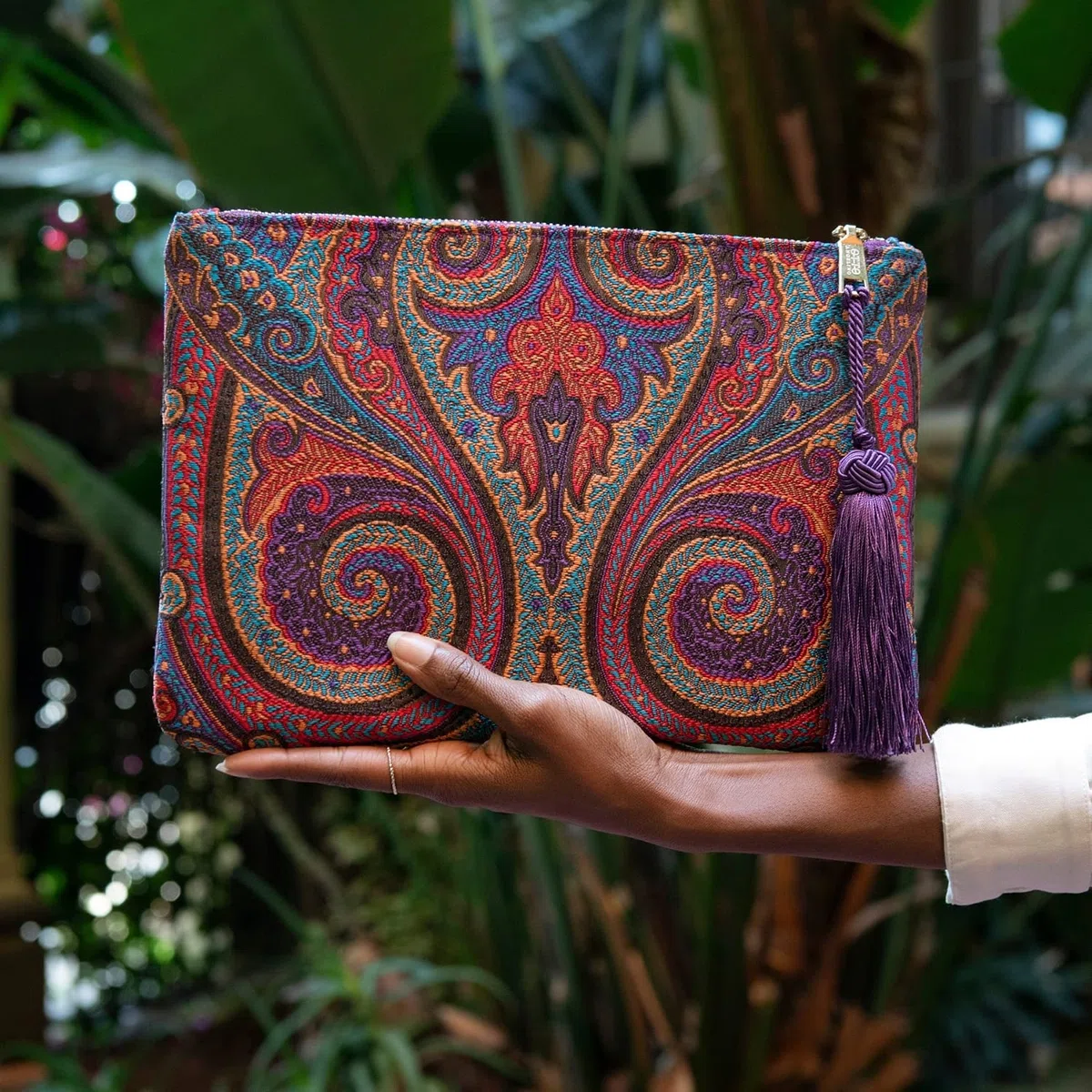 Otto Angelino Pochette di Design da Donna in tessuto con Nappina sulla Zip - Perfetta per organizzare la borsa, per trucchi, chiavi, specchietto e carte di credito, come pochette per la sera