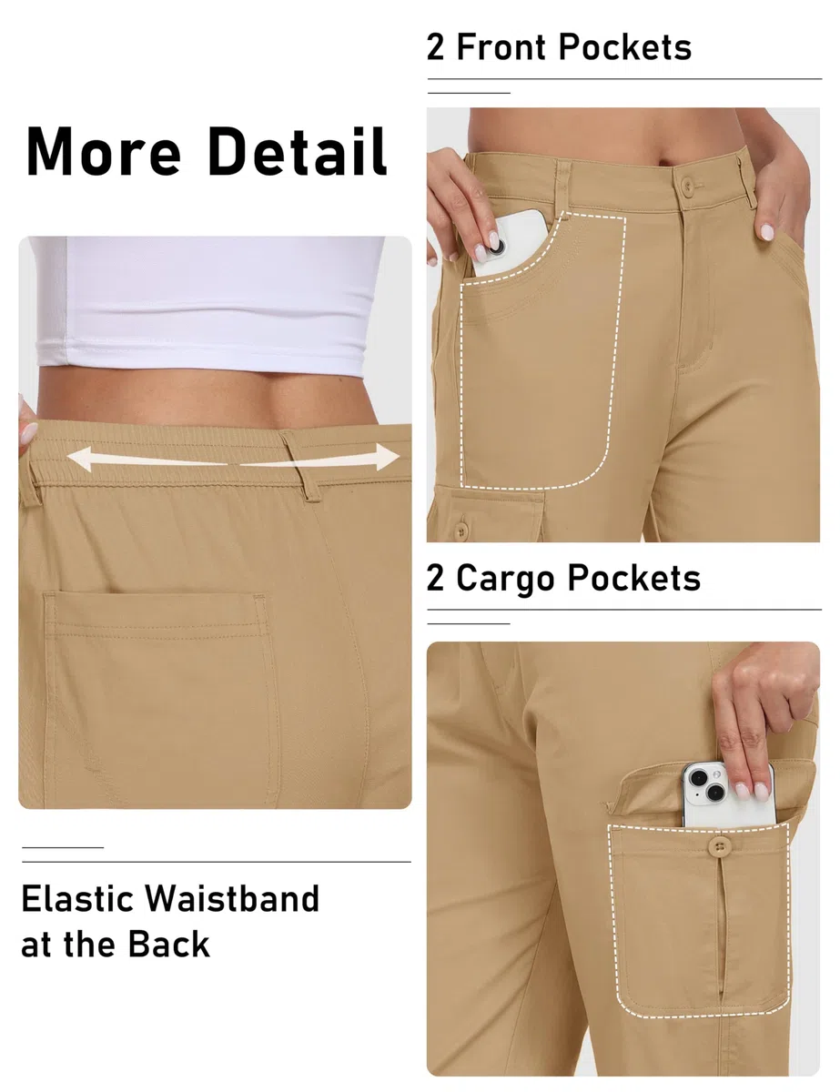 MoFiz Pantaloni Trekking Cargo Donna Cotone Estivi Pantaloni Montagna Shorts Sportivo Leggero Escursionismo con Tasche
