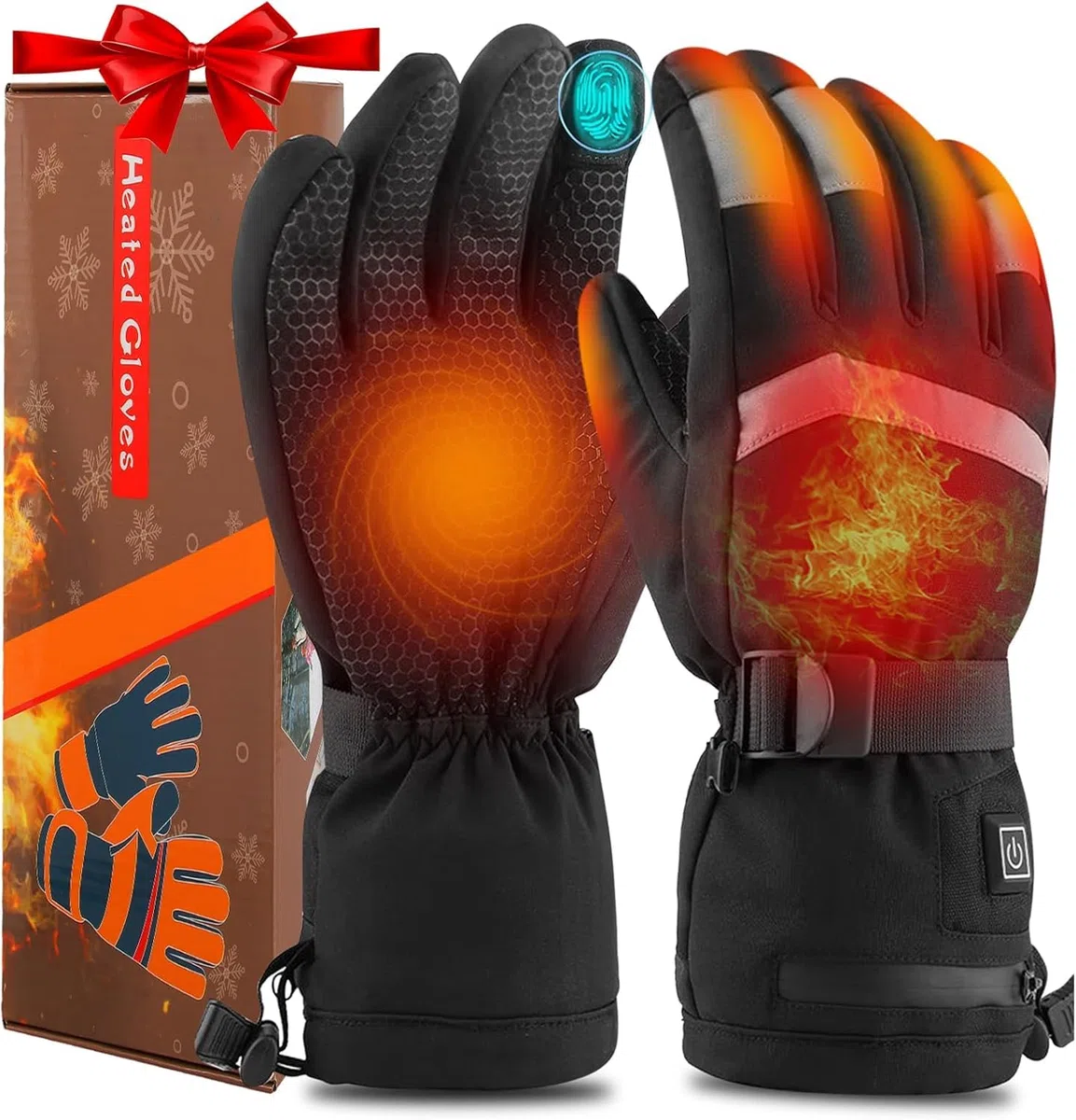 Guanti Riscaldati per Uomini Donne, 7.4V 4000mAh Ricaricabili Guanti Riscaldanti Elettrici 3 Livelli di Riscaldamento Scaldamani Touchscreen Con Riscaldamento Dita per Moto Sci
