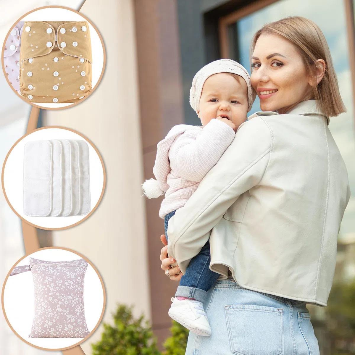 Pannolini riutilizzabili per, pannolini lavabili per, pannolini per bambini riutilizzabili regolabili, 4 fodere assorbenti e traspiranti, copertura impermeabile con 4 inserti e 1 borsa