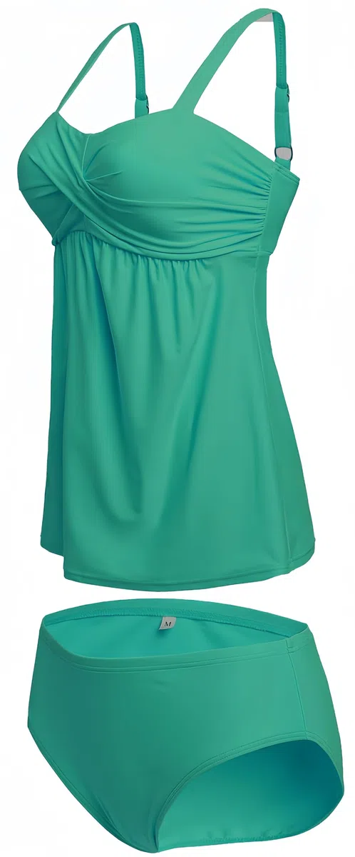 Ocean Plus Donna Elegante Tankini Avvolgente con Slip per la Pancia Senza Ferretto Tinta Unita Set di Tankini a Due Pezzi con Spalline Regolabili