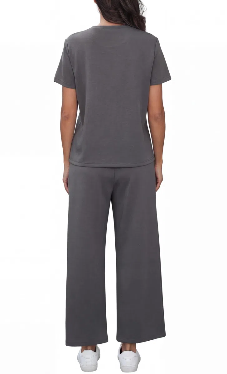 GRECERELLE Tuta da jogging da donna, estiva, a maniche corte, casual, girocollo, tasca sul petto, maglietta e pantaloni da jogging larghi, tuta da allenamento con tasche
