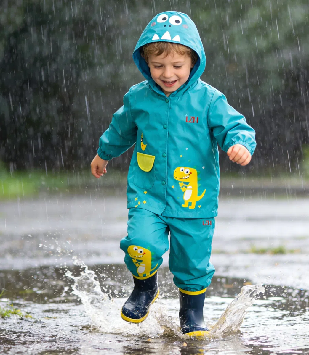 LZH Boys Raincoat Bambini Bambini impermeabili Girls con cappuccio, Pantaloni Giacca Vestito leggero 2 pezzi Set