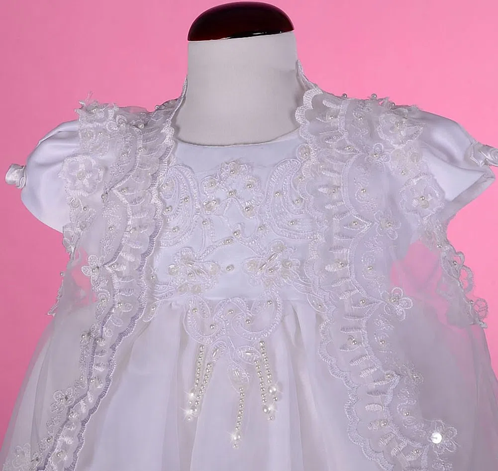 Lito Angels - Abito da Battesimo per Bambina, con Perline Bianche, con Mantello e Cappellino Ricamati, età 0-24 Mesi, Avorio