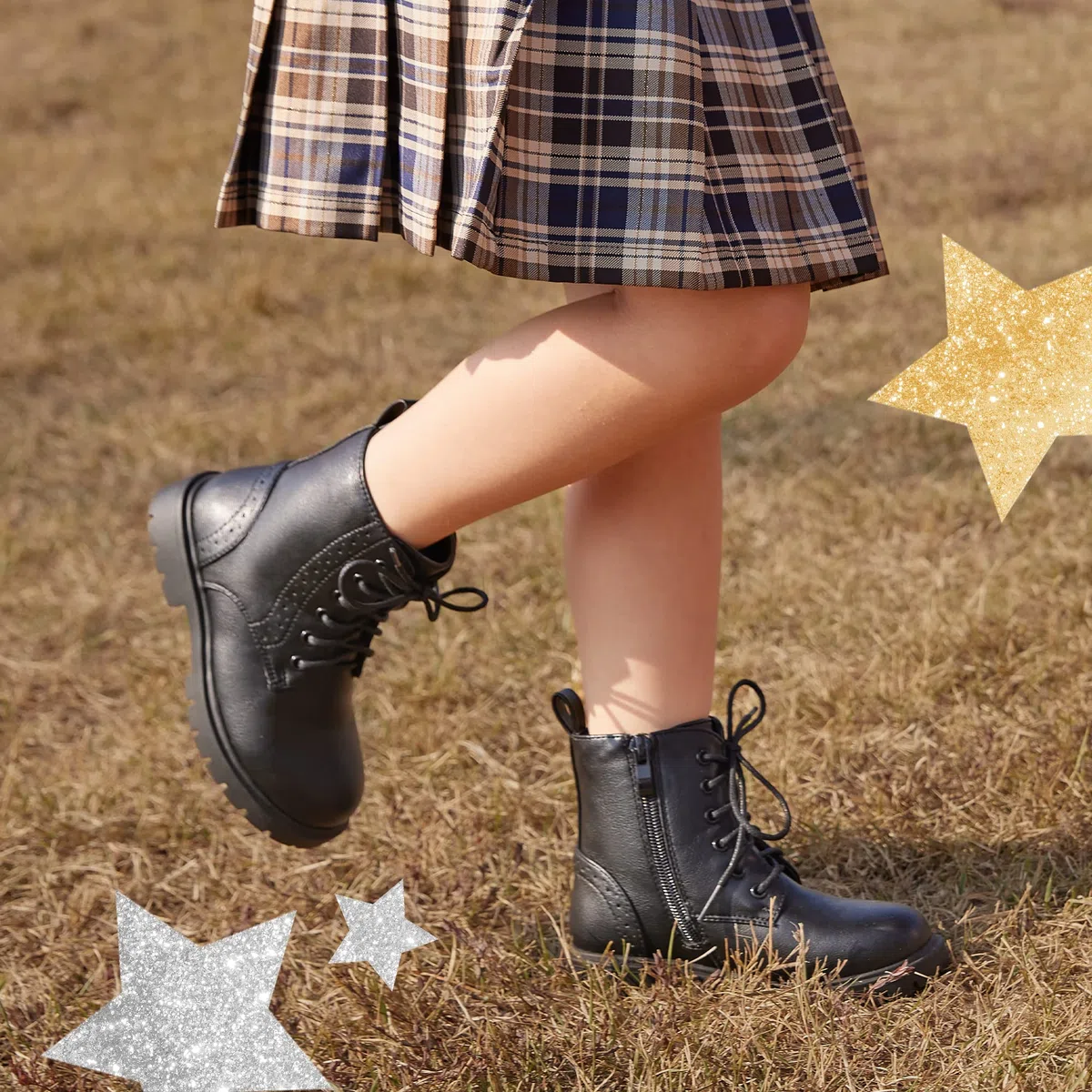 DREAM PAIRS KIDS Stivaletti Stringati per Bambina Stivali da Combattimento da Equitazione per Ragazze a Metà Polpaccio