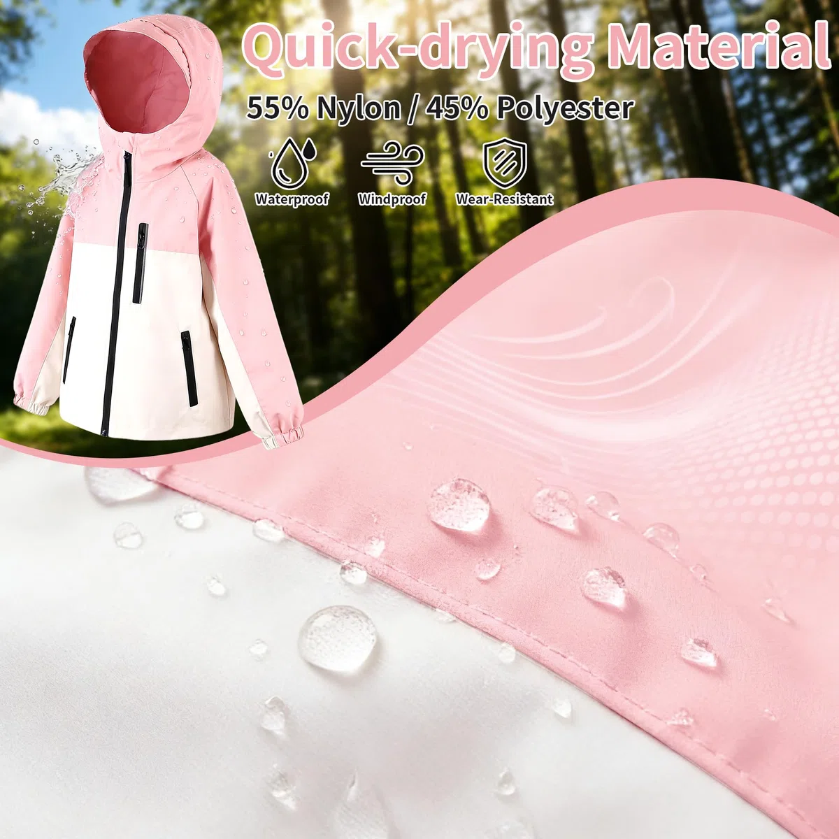 Giacca Impermeabile Bambini, Giacche Antivento con Strisce Riflettenti e Tasche Cerniera, Leggero Abbigliamento Esterno con Cappuccio Ragazze Ragazzi Outdoor Scuola per Età 5-13