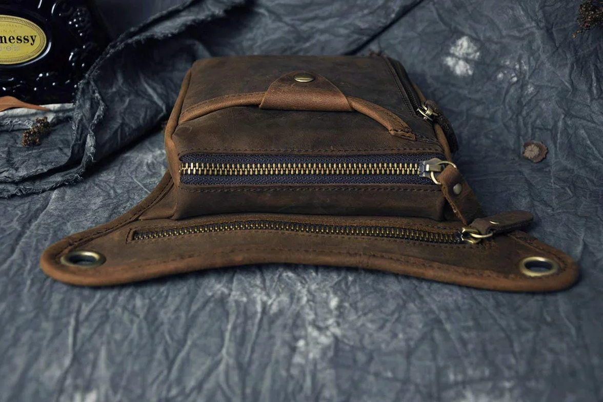 Le'aokuu Uomini Vera Pelle Marsupio per Moto Borsa a Tracolla Messenger a Spalla sacco di bum borsa dell'anca per gambe coscia 211-5