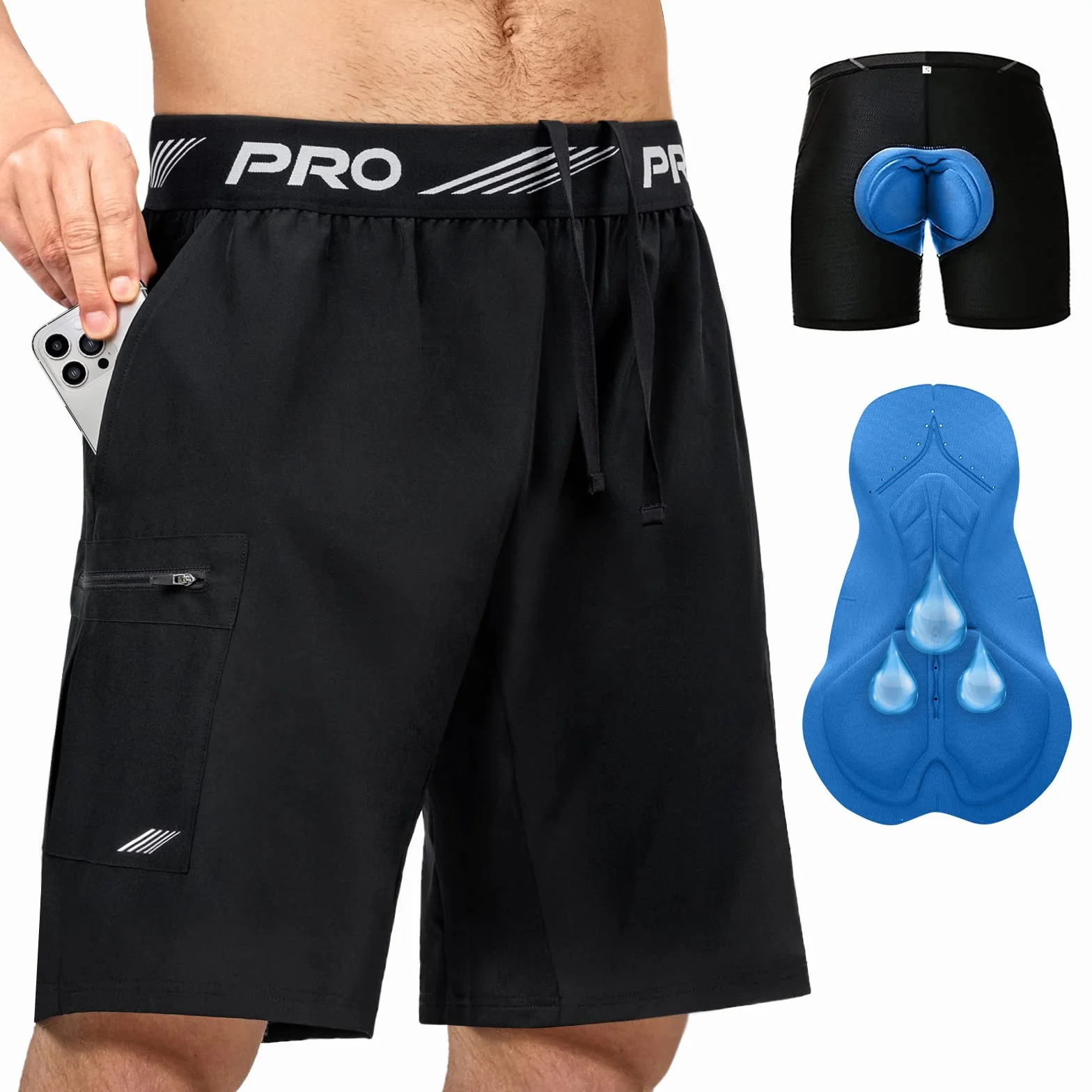Pantaloncini da mountain bike da uomo con imbottitura 4D rimovibile, leggeri, per mountain bike, vestibilità ampia