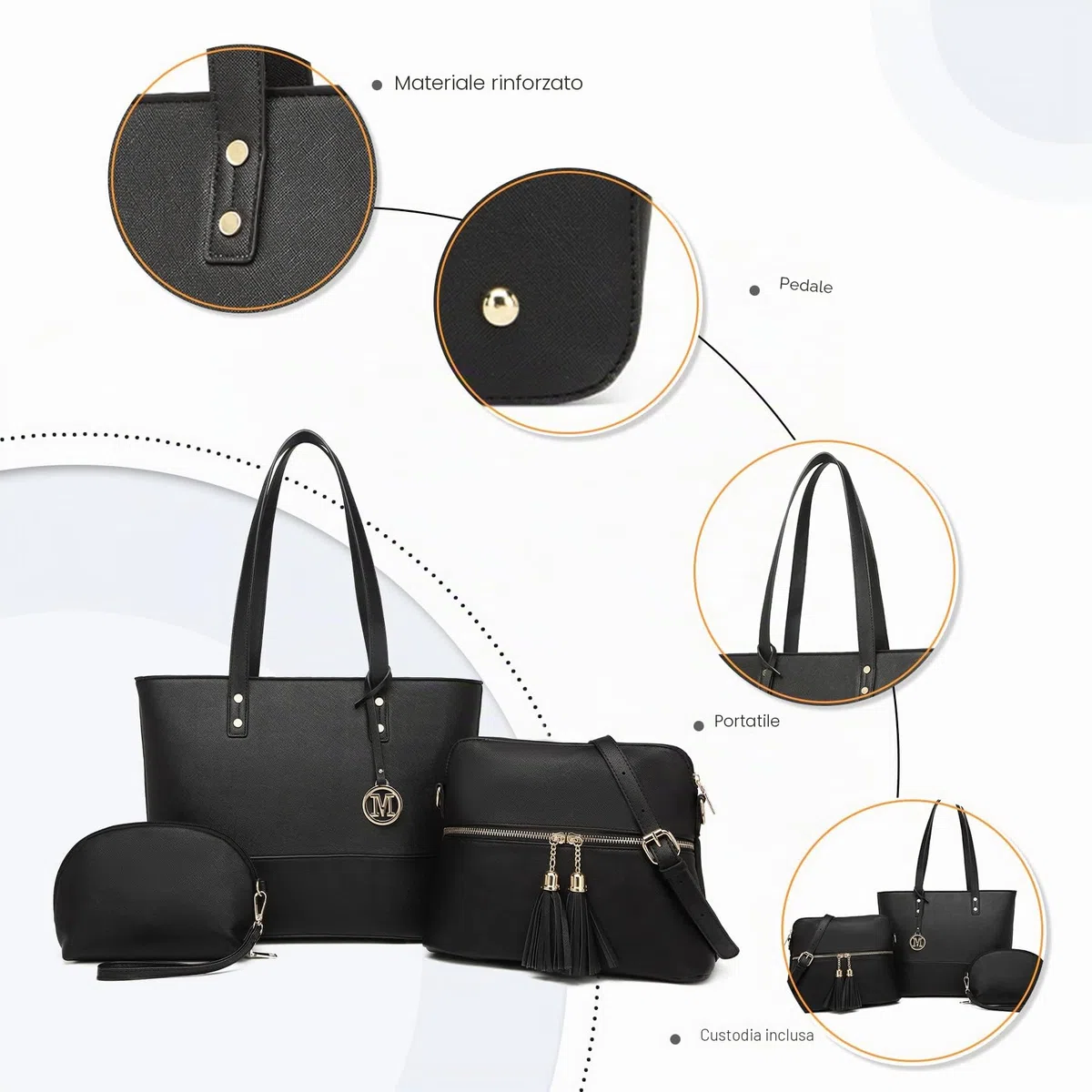 Miss Lulu Borse Mano Donna Pelle, Pochette Donna Multifunzione Set 3 Pezzi, Borsa Tracolla Spalla, Borse Tote Elegante Università Lavoro