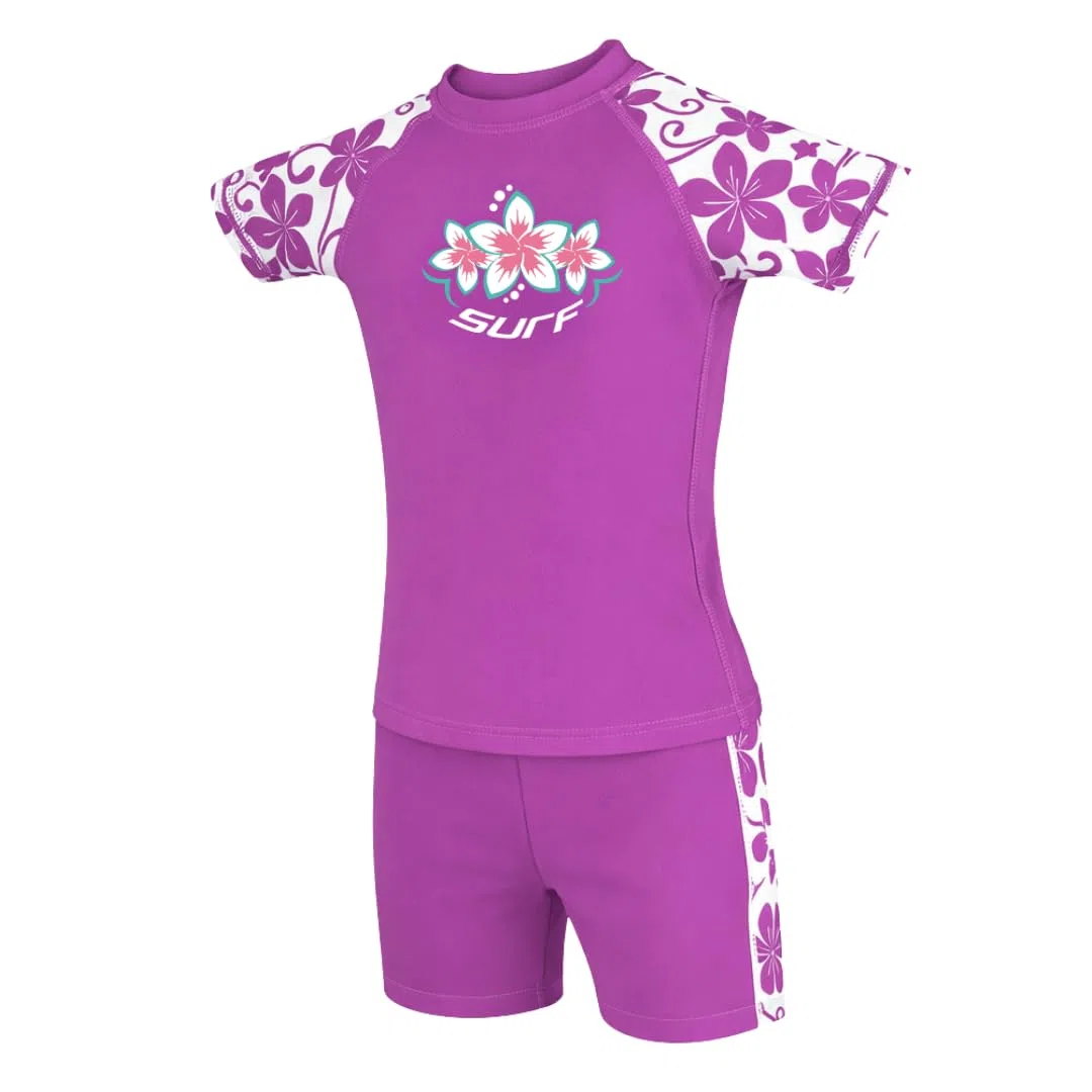 Rash guard e pantaloncini da nuoto per ragazze, protezione solare UV, UPF 50+, taglie 3-4/5-6/7-8/9-10/11-12/13-14 anni