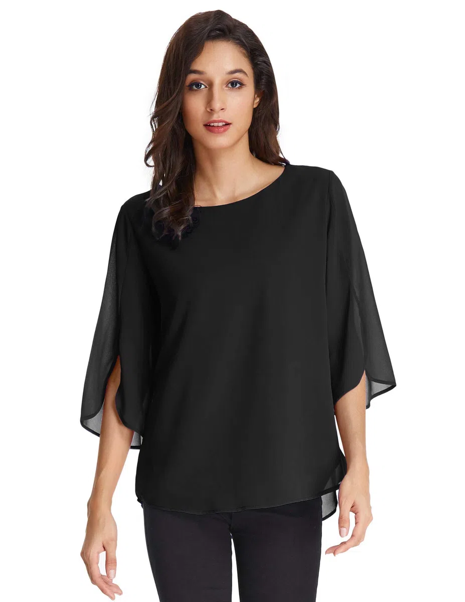 GRACE KARIN Camicia Donna Paillettes a Manica a 3/4 Top Elegante Girocollo Manicotto Split