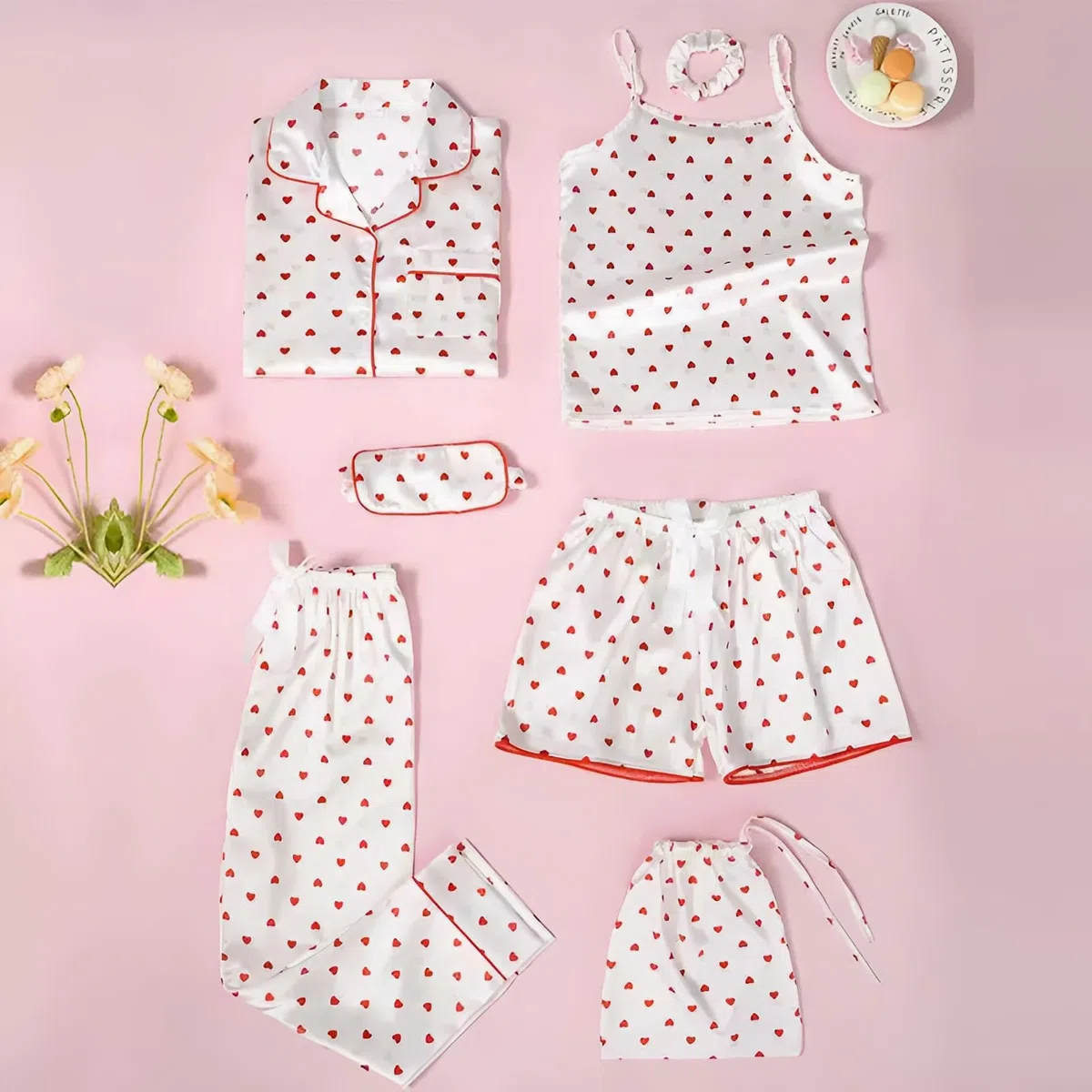 Ragazze Bambine 7PCS Raso Set Pigiama Primavera Estate Top & Pantaloni Indumenti da Notte