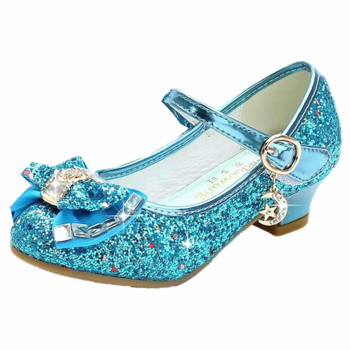 Principessa Bambina scarpa Glitterate Tacchi Ragazza Cosplay Principessa Paillettes Eleganti Bambina Cerimonia Festa, Blu/ 35