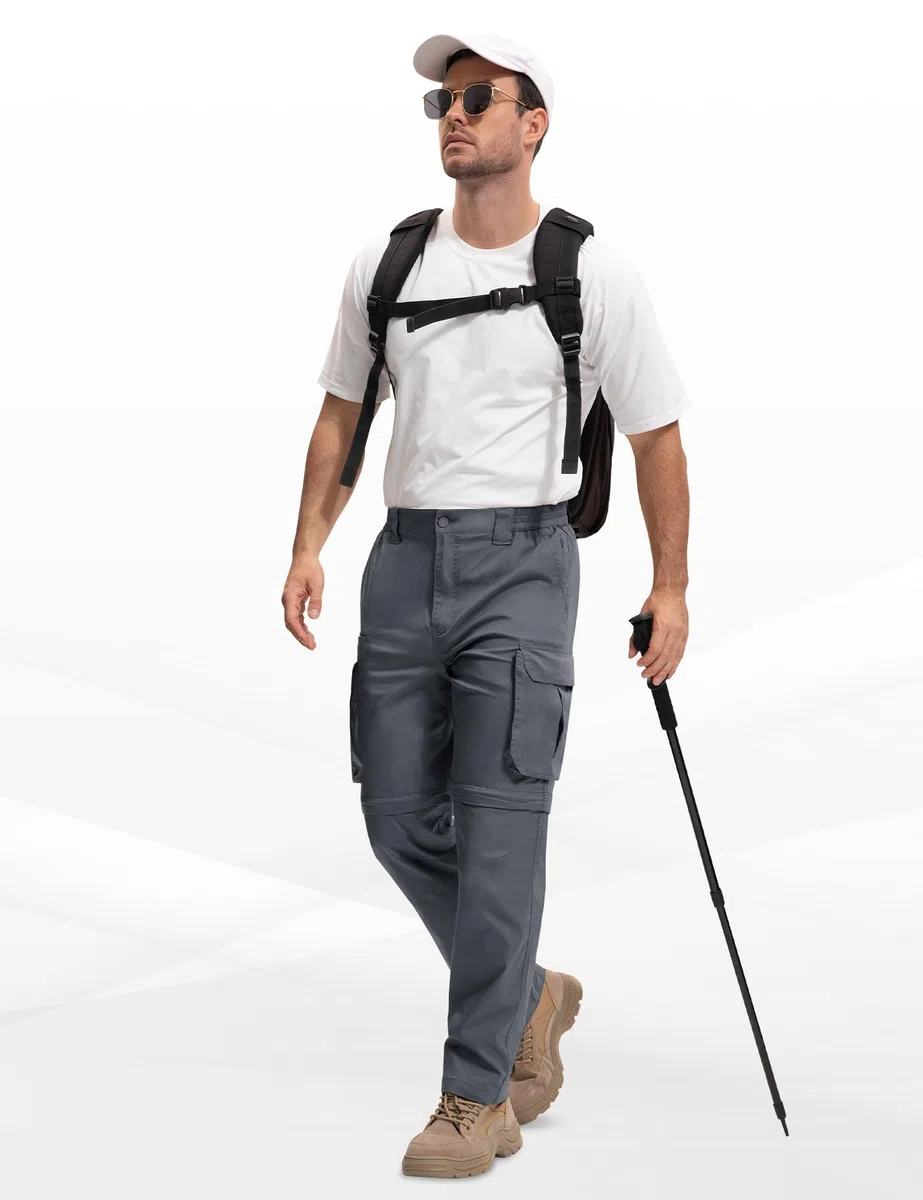 MOURCE Pantaloni da trekking da uomo con zip off, leggeri ad asciugatura rapida, da uomo, 8 tasche, per campeggio, viaggi, pesca