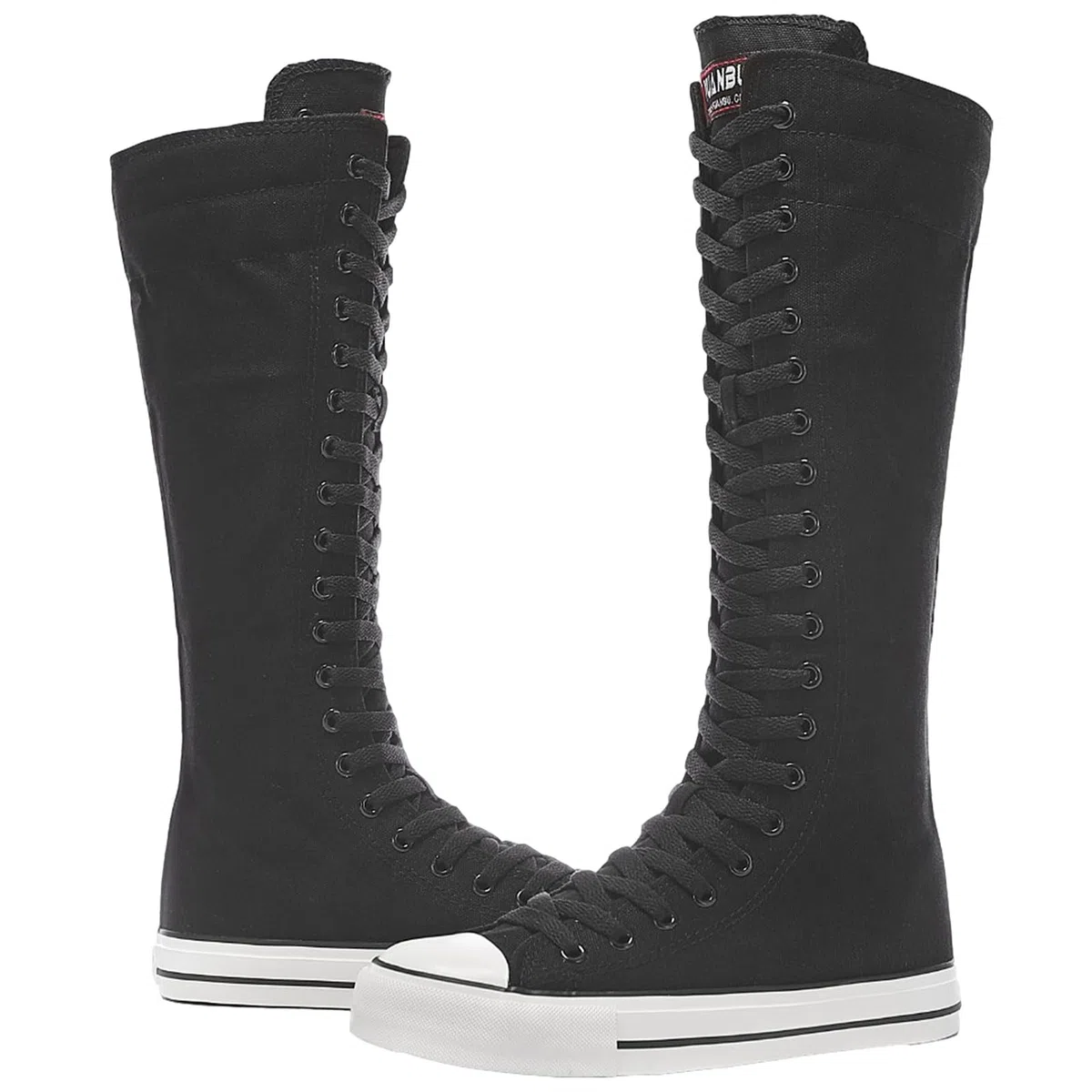ANUFER Ragazze Donna Al Ginocchio Stivali di Tela Lacci Zip Piatto Scarpe Sportive