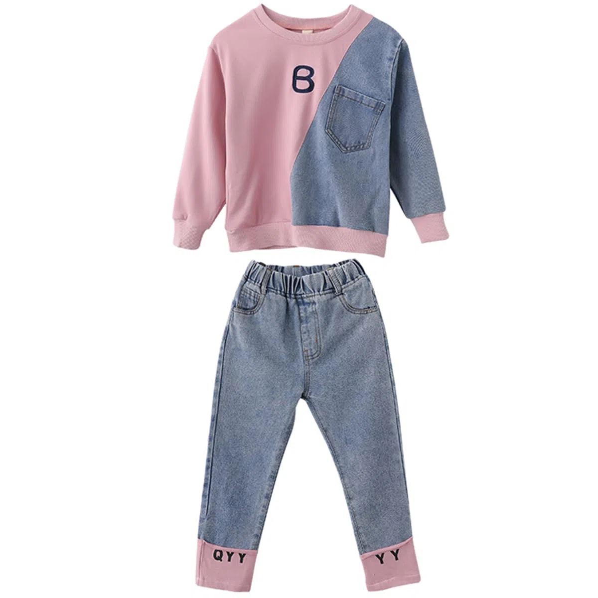 amropi 2 PCS Set Completo Ragazze Felpa + Denim Pantaloni Jogging Tuta Sportiva per 3-12 Anni