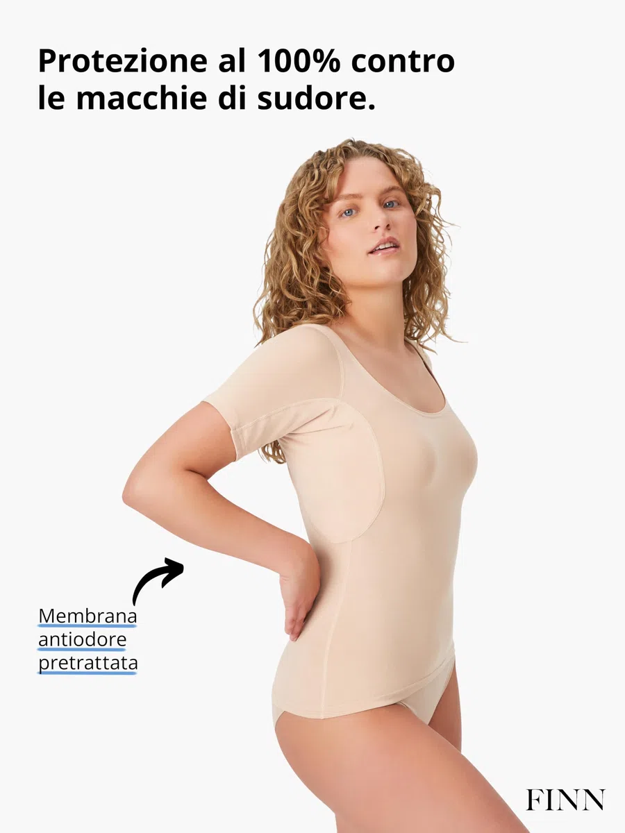 FINN Maglia Intima Anti-Sudore Donna con Assorbenti Ascellari Contro Sudorazione Eccessiva - Canottiera Antisudore con Protezione Garantita Contro Macchie di Sudore e Cattivo Odore