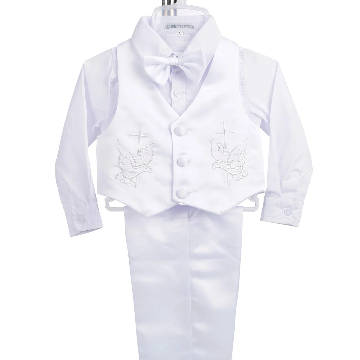 Lito Angels - Abito da Battesimo per Bimbo, Completo Bianco 5 Pezzi Set (Gilet, Camicia, Pantaloni, Papillon e Cappello), Manica Lunga