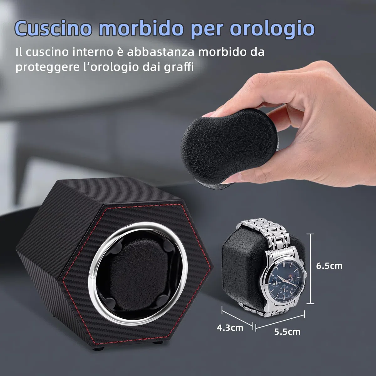 Mcbazel Caricatore automatico per orologio, in pelle PU, per 1 orologio, con motore silenzioso, alimentato tramite USB C