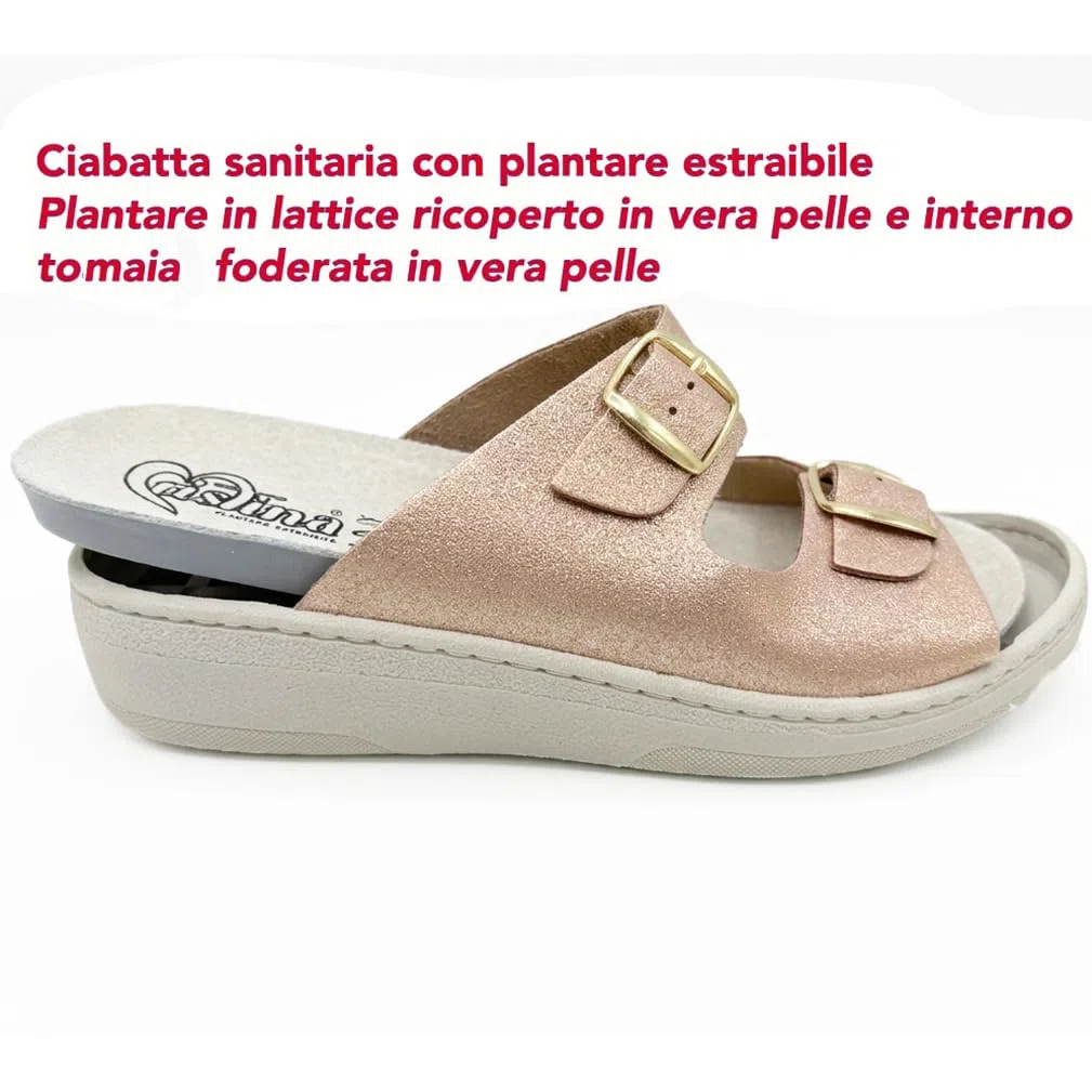 Ciabatte donna comfort plantare estraibile e doppia fibbia di regolazione CRIST1NA in tessuto e pelle