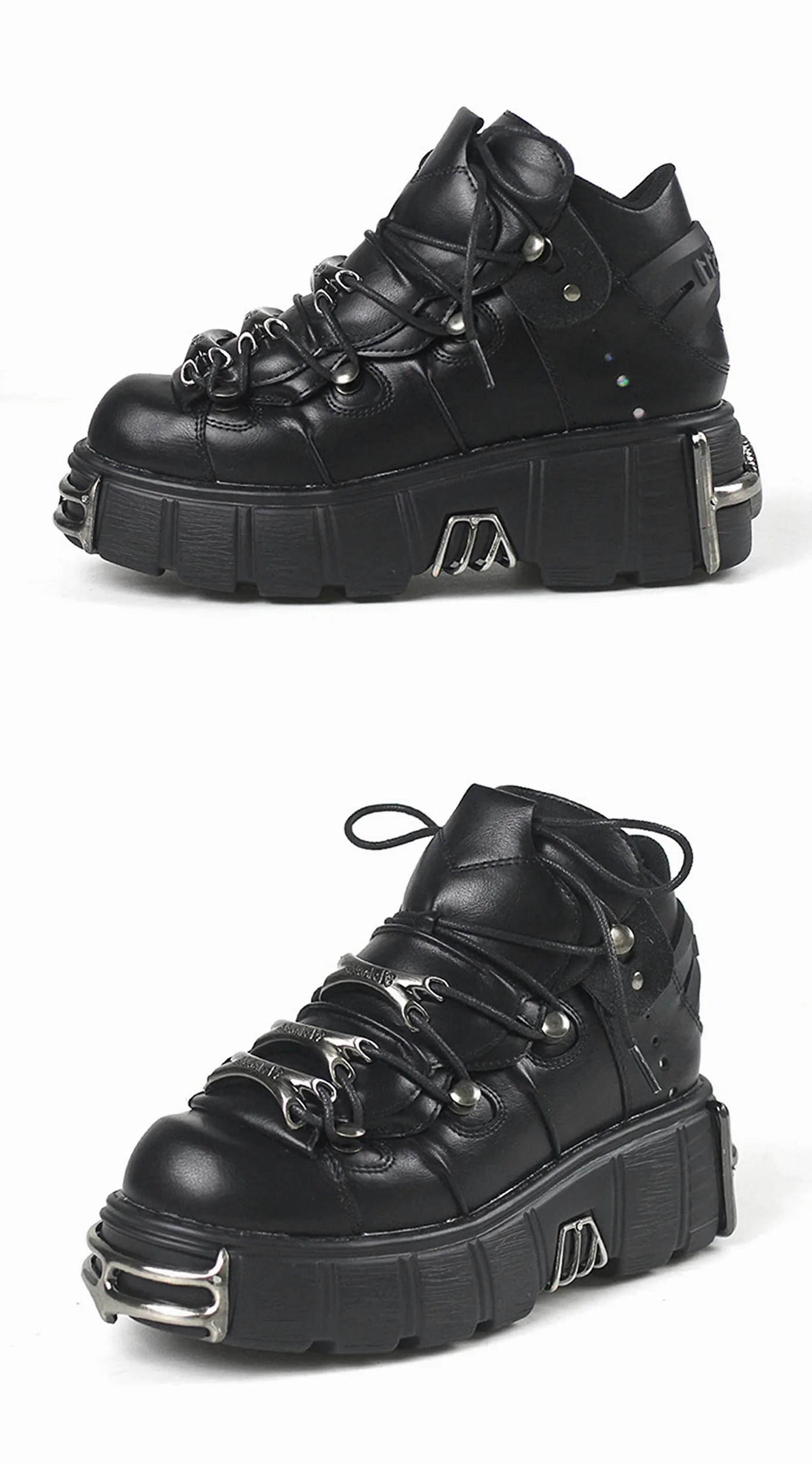 DONLIS Stivali con Tacco Alto da Donna, Scarpe in Pelle Stile Rock Heavy Metal, Stivali con Plateau gotici, Stivaletti Stringati con Tacco Grosso Punk