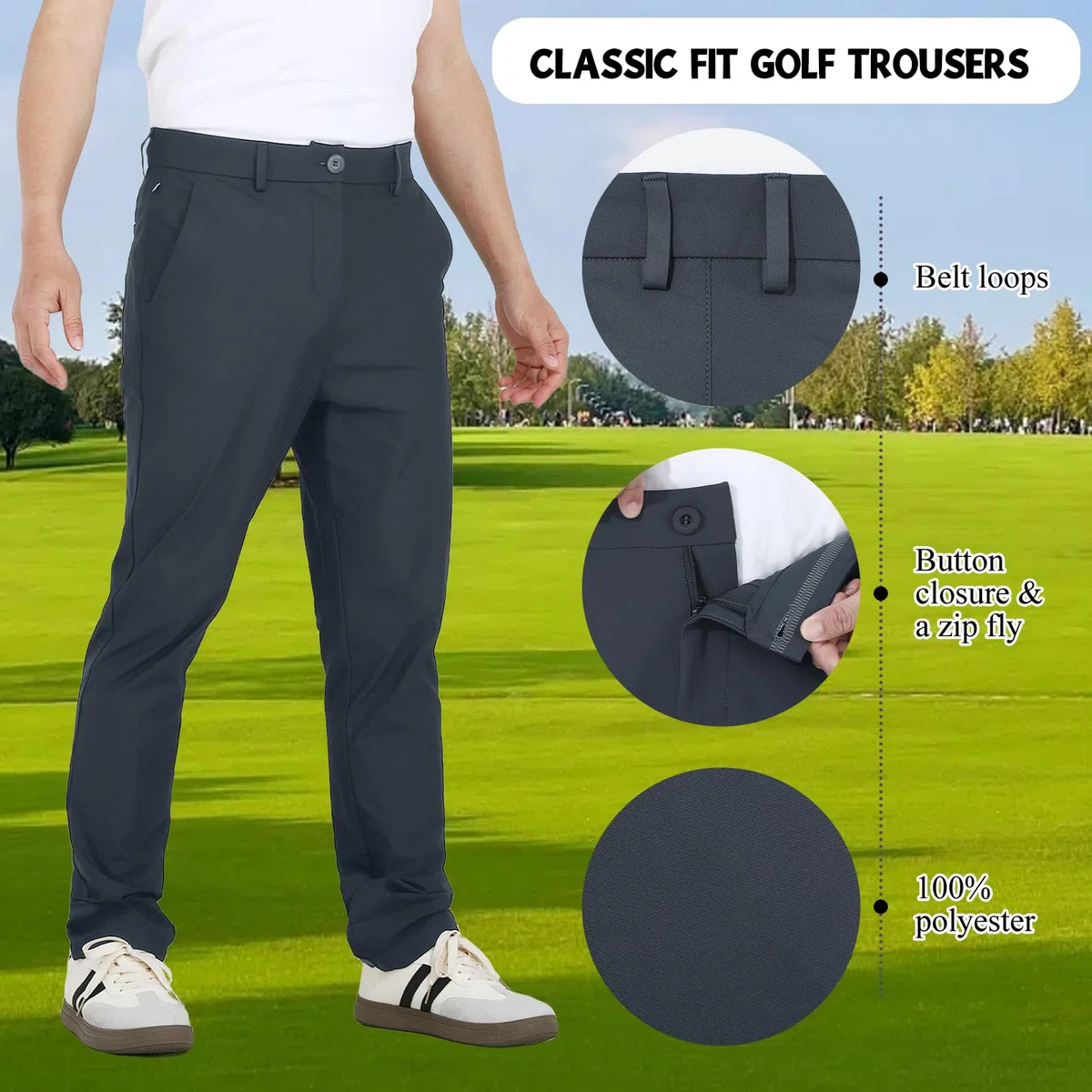 Pantaloni da golf da uomo, elasticizzati, traspiranti e ad asciugatura rapida, con impugnatura in silicone e tasche per un comfort ottimale sul campo da golf