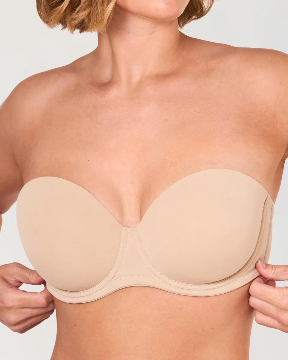 DELIMIRA Donna Reggiseno Senza Spalline Push Up Invisibile Taglie Forti Multiuso con Ferretto Coppe Modellate