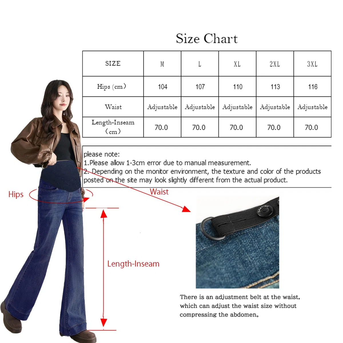 Jeans in gravidanza Bootcut con vita regolabile – Eleganti pantaloni in denim con tasche per donne fino a 175 cm – Jeans stretch Bootcut per donne incinte