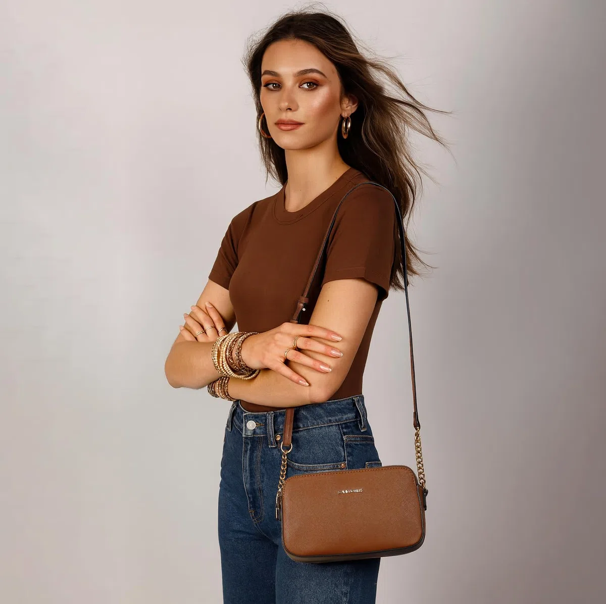 David Jones - Borsa a Tracolla Piccola Donna - Borsa a Mano Spalla Telefono Pelle PU Rigida - Borsetta 3 Scomparti Tasche - Clutch Crossbody Bag Moda Noche Sera - Nero