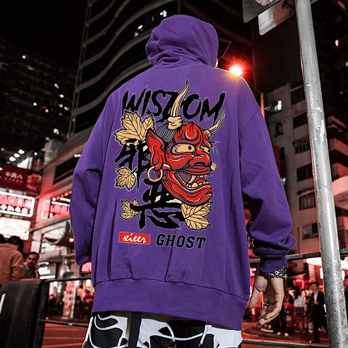 XYXIONGMAO Felpe con Cappuccio Grafica per Uomo con Cappuccio Giapponese Streetwear Oversize Nero Bianco Fantasma Hip-Hop Buono e Male