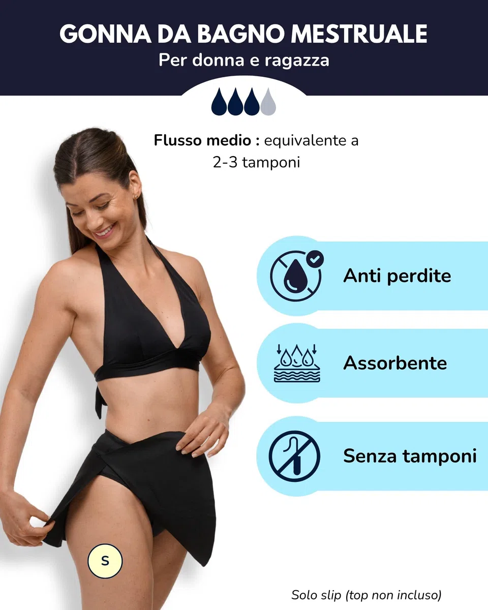 SORIO® - Gonna da Bagno con Costume Mestruale Integrato - Donna & Ragazza - Assorbente, Anti-Perdite e Anti-Odore - Costume da Bagno Mestruale Bikini Incorporato - Ciclo Medio - Piscina & Mare - Aria