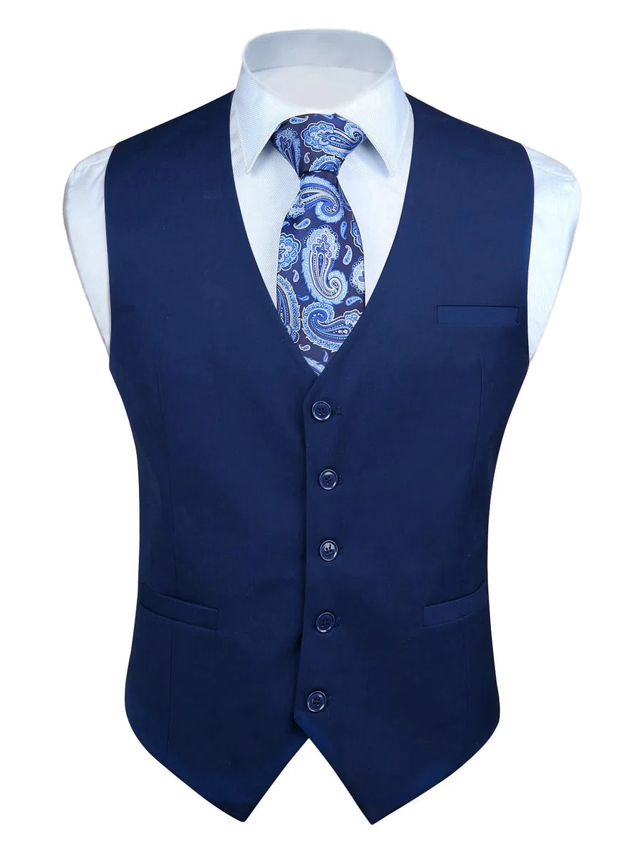 Enlision Gilet da Abito da Uomo Tinta Unita Cotone Panciotto Elegante Casual Moda Smanicato Scollo a V Matrimonio Formale Lavoro Cerimoni XS-4XL