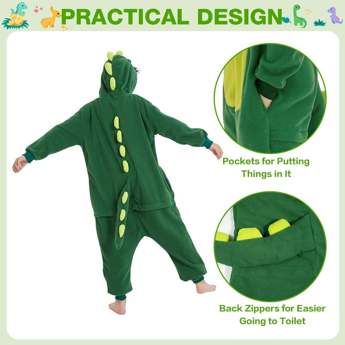 Tutina con Animali dei Cartoni, Dinosauro Pigiama Carino, Pagliaccetto, Costume Cosplay per Carnevale e Feste di Halloween per Bambini da 6 a 8 Anni