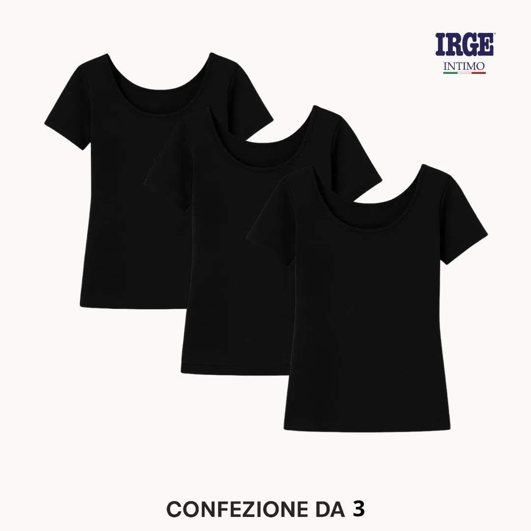 Intimitaly Irge 3 Maglie Intime Donna Termiche in Caldo Cotone Interlock Mezza Manica Bianco e Nere