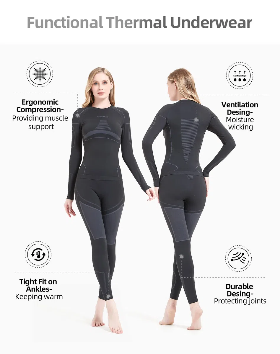 NOOYME Intimo Termico Donna Traspirante Set Pantaloni e Maglia Termica Donna Biancheria Intima Termica per Sci Elastica e Asciugatura Rapida