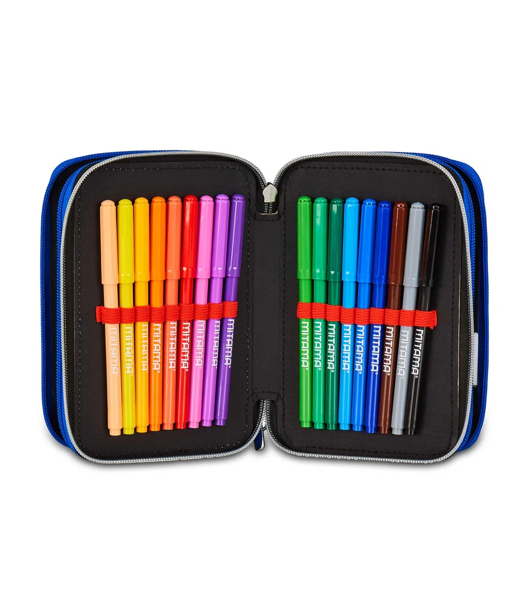 Seven SevenSonic Astuccio Scuola 3 Zip, Rosso, Portapenne Triplo Scomparto Completo Di Penne, Matite, Colori, Accessori Zaino, Scuole Elementari, Bambino