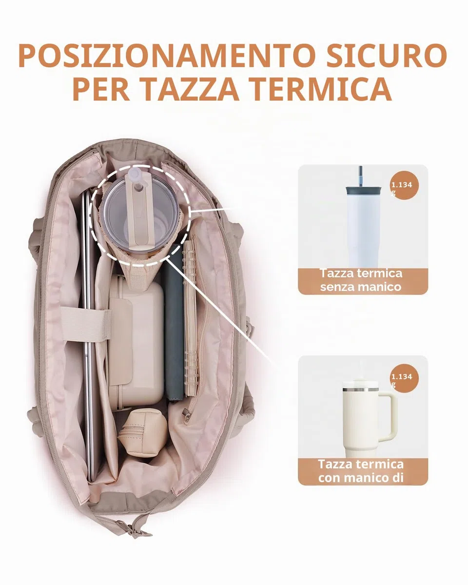 Borsa Tote Donna 2 Pezzi Puffer con Cerniera, Capiente per Laptop 15,6 Pollici & Tasca Porta Borraccia 40oz (1,18L), Borsa per Lavoro Università Viaggi e Shopping (Modello con Brevetto)