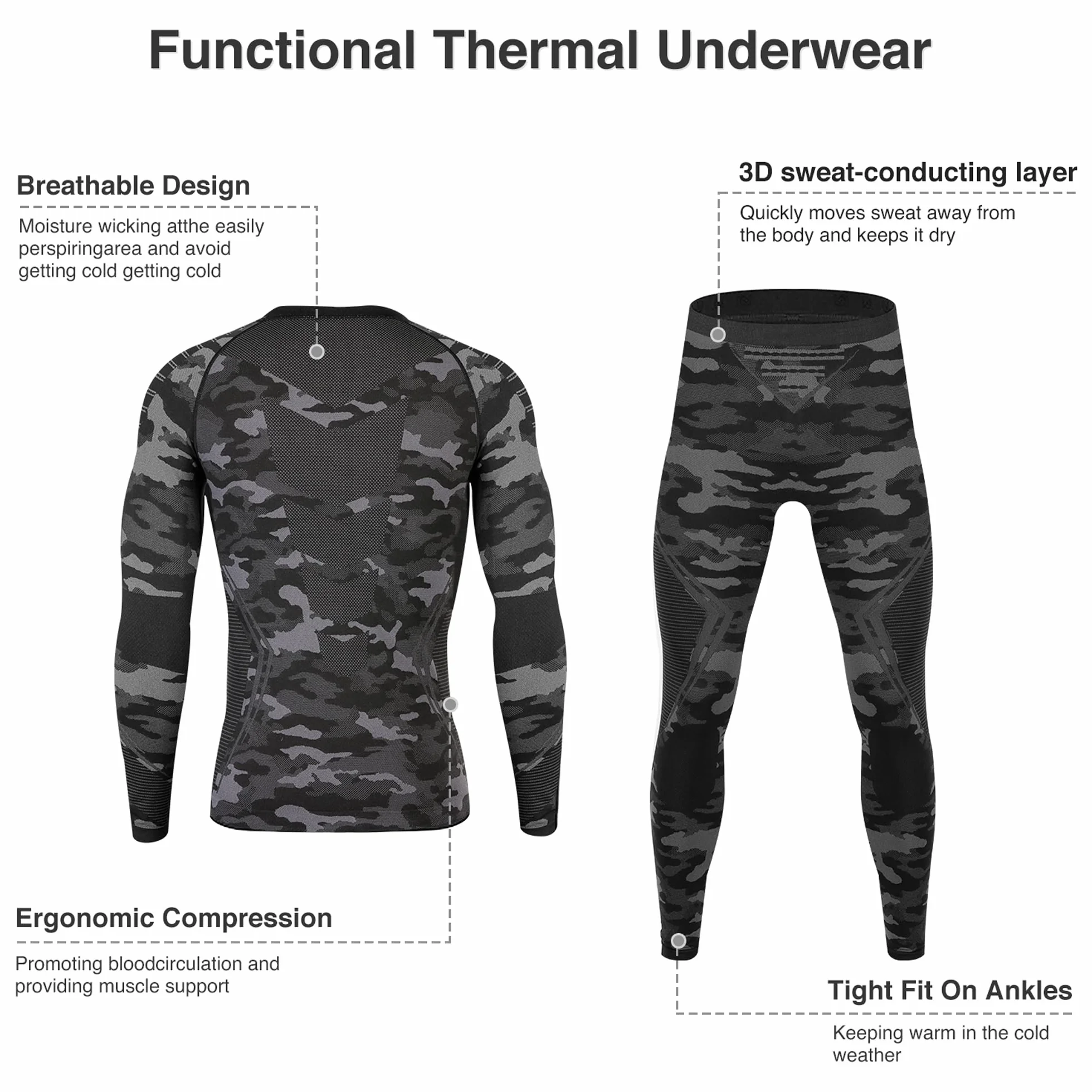 UNIQUEBELLA Biancheria Intima Termica da Uomo, Biancheria Intima Funzionale da Uomo Traspirante e ad Asciugatura Rapida, Set di Biancheria Intima