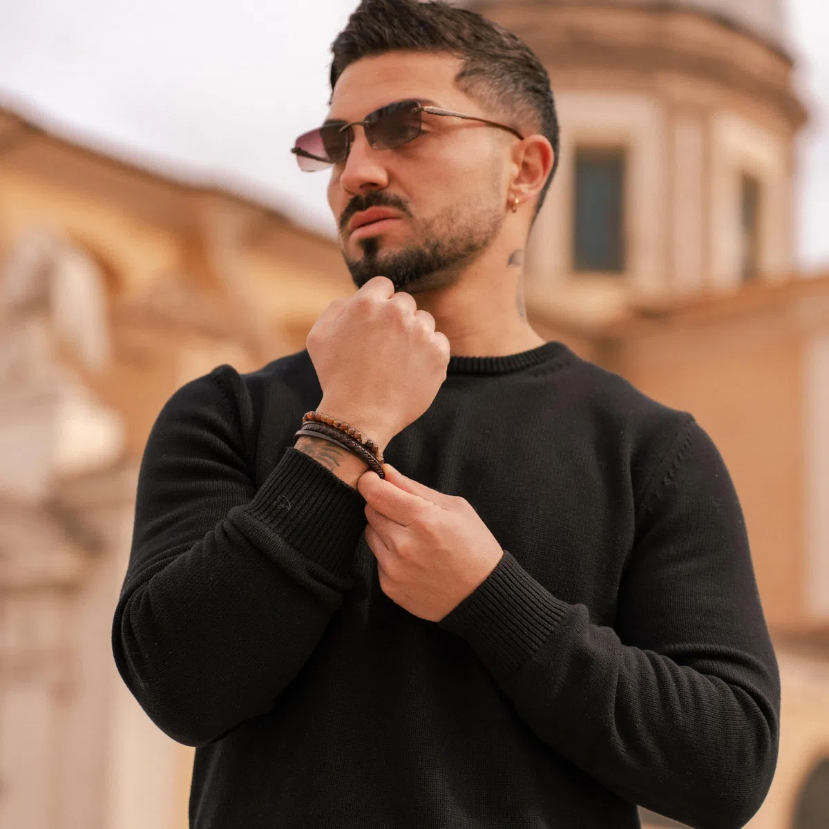 SERASAR | Bracciale Premium da Uomo in Vera Pelle Nera e Marrone | Chiusura Magnetica in Acciaio Inox | Portagioie Incluso | Ottima Idea Regalo