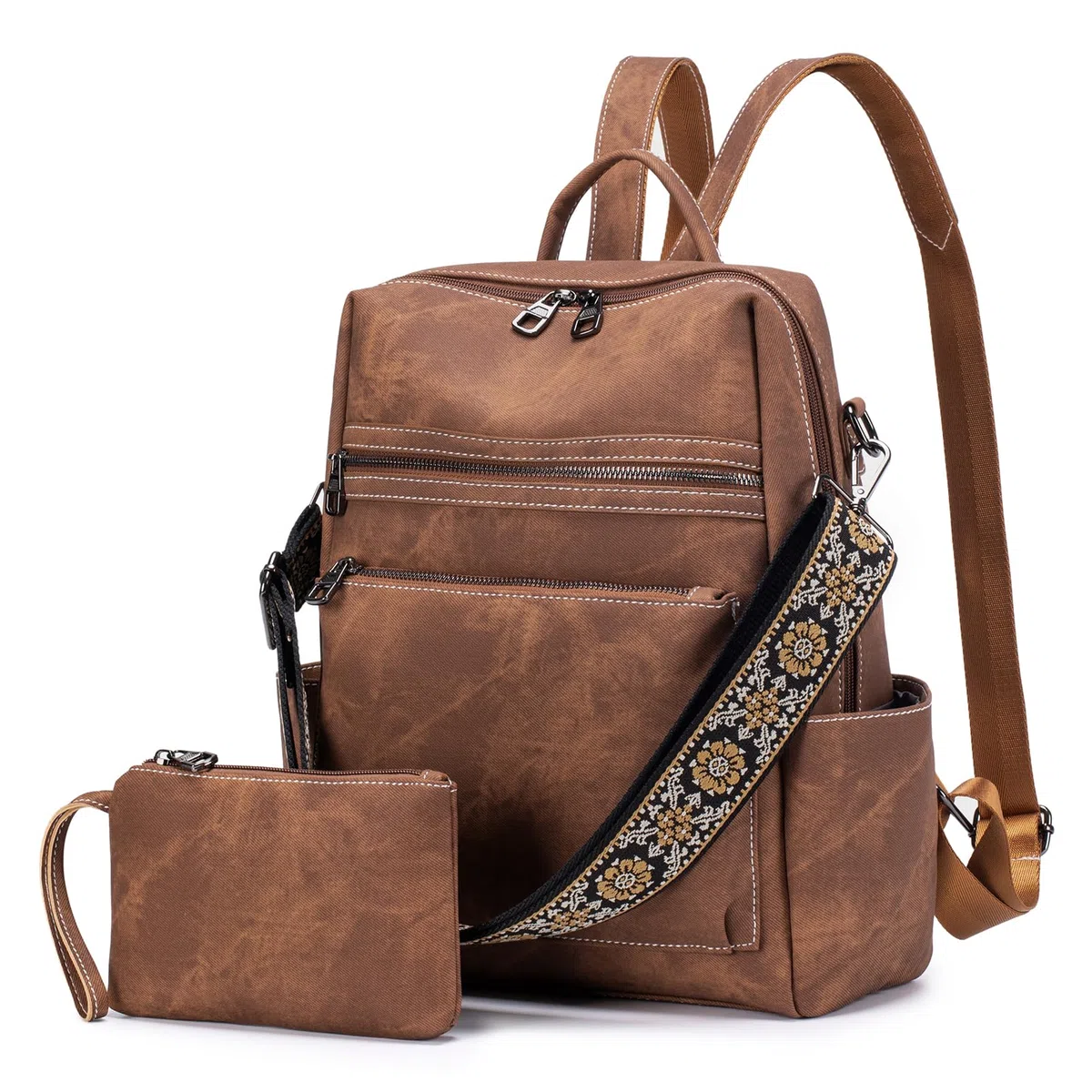 Zaino Donna Elegante in Pelle, Borsa Antifurto Impermeabile Daypack Moderno per Viaggio, Lavoro, Scuola - Cuoio con Tasche Multiple