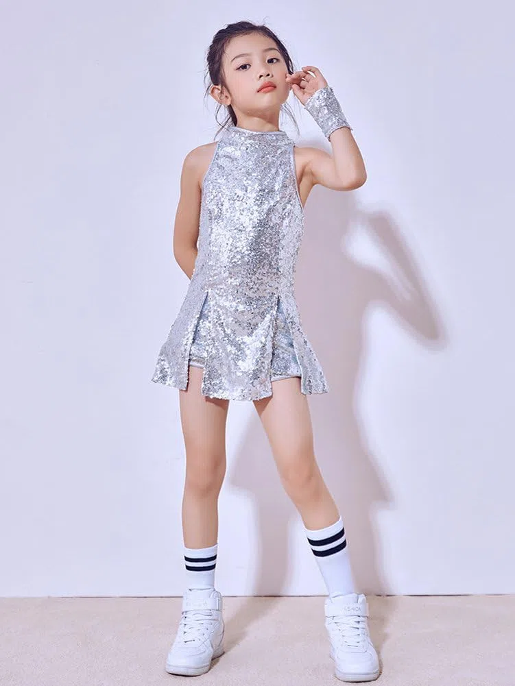 LOLANTA Costume da Ballo con Paillettes per Ragazze - Abbigliamento Hip-Hop per Bambini