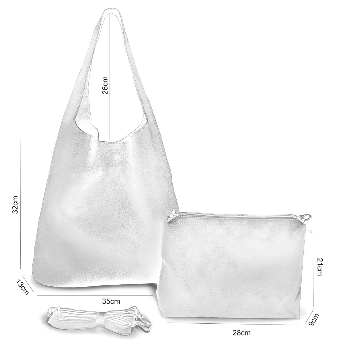 ANGELO Borsa a Spalla da Donna in Pelle PU, Borsa a Sacca 2in1 con Pochette e Tracolla Rimovibile, Hobo Tote Elegante Grande Capienza, per Lavoro, Ufficio, Università, Viaggio