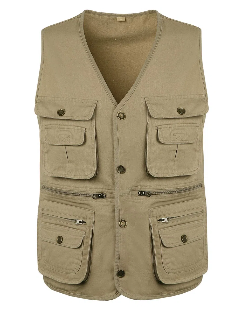 Giubbotto da Pesca da Uomo con Multi-Tasche All'aperto Panciotto di Cotone Gilet Leggero Traspirante Casual Giacca Senza Maniche per la Fotografia Campeggio Escursionismo